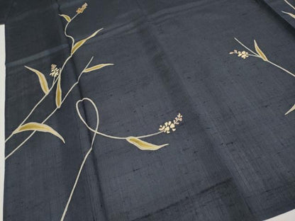 平和屋着物＊極上 夏物 本場絹芭蕉 訪問着 竹屋町刺繍 枝花文 濃紺地 反端付き 逸品 CYAA3513s5