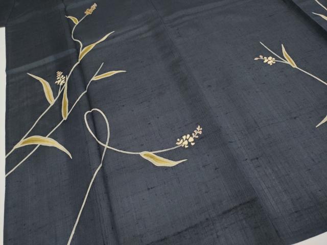 平和屋着物＊極上 夏物 本場絹芭蕉 訪問着 竹屋町刺繍 枝花文 濃紺地 反端付き 逸品 CYAA3513s5