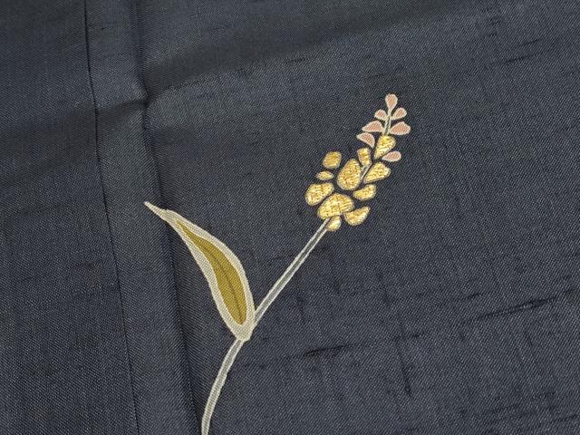 平和屋着物＊極上 夏物 本場絹芭蕉 訪問着 竹屋町刺繍 枝花文 濃紺地 反端付き 逸品 CYAA3513s5