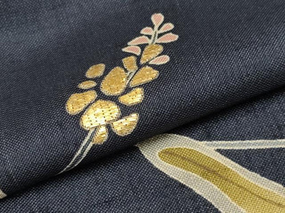 平和屋着物＊極上 夏物 本場絹芭蕉 訪問着 竹屋町刺繍 枝花文 濃紺地 反端付き 逸品 CYAA3513s5
