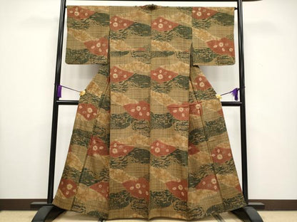 平和屋着物▽極上 伝統工芸士 七代目 吉澤与市 紬 単衣 絞り 草木文 逸品 CYAA3514s5