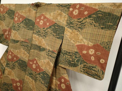 平和屋着物▽極上 伝統工芸士 七代目 吉澤与市 紬 単衣 絞り 草木文 逸品 CYAA3514s5