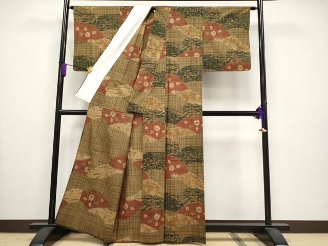 平和屋着物▽極上 伝統工芸士 七代目 吉澤与市 紬 単衣 絞り 草木文 逸品 CYAA3514s5