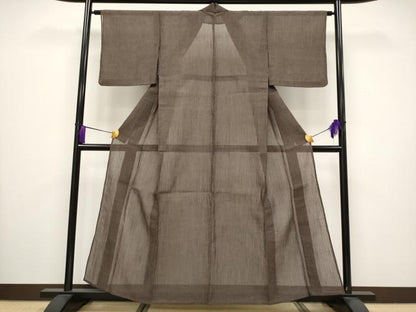 平和屋着物■極上　夏物　本場小千谷ちぢみ　色無地　赤墨色地　証紙付き　麻　逸品　CYAA3537s5