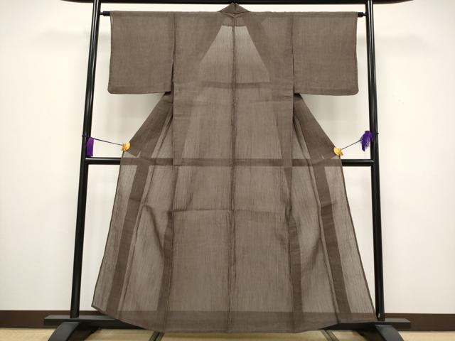 平和屋着物■極上　夏物　本場小千谷ちぢみ　色無地　赤墨色地　証紙付き　麻　逸品　CYAA3537s5