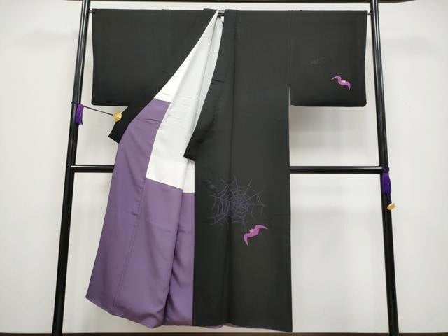 平和屋本店■極上　男性　訪問着　刺繍　蜘蛛　黒地　逸品　CYAA3539s5