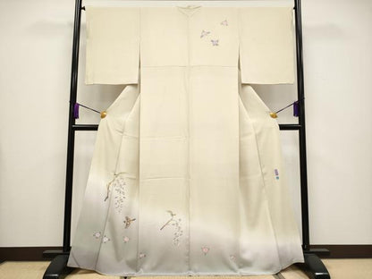 平和屋本店■極上　本加賀友禅作家　百貫華峰　訪問着　花鳥文　暈し染め　薄香色地　逸品　CYAA3548s5