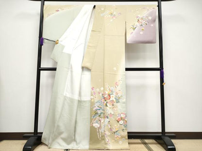 平和屋本店■極上　訪問着　駒刺繍　作家物　雪輪枝花文　暈し染め　逸品　CYAA3551s5