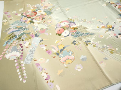 平和屋本店■極上　訪問着　駒刺繍　作家物　雪輪枝花文　暈し染め　逸品　CYAA3551s5
