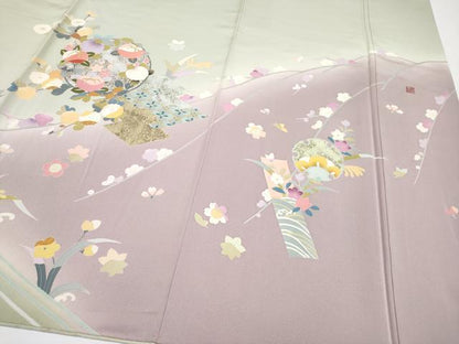 平和屋本店■極上　訪問着　駒刺繍　作家物　雪輪枝花文　暈し染め　逸品　CYAA3551s5