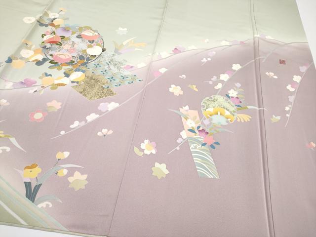 平和屋本店■極上　訪問着　駒刺繍　作家物　雪輪枝花文　暈し染め　逸品　CYAA3551s5