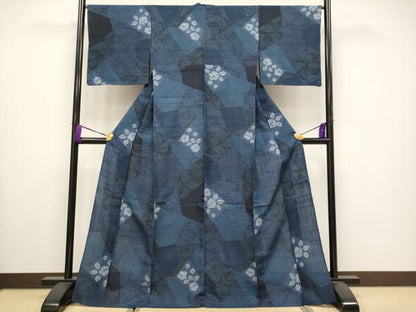 平和屋着物▽極上 伝統工芸士 七代目 吉澤与市 紬 単衣 絞り 型染め 切嵌唐草文 逸品 CYAA3553s5