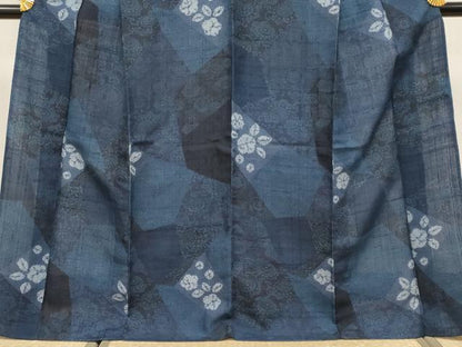 平和屋着物▽極上 伝統工芸士 七代目 吉澤与市 紬 単衣 絞り 型染め 切嵌唐草文 逸品 CYAA3553s5