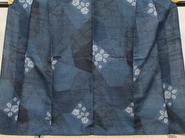 平和屋着物▽極上 伝統工芸士 七代目 吉澤与市 紬 単衣 絞り 型染め 切嵌唐草文 逸品 CYAA3553s5