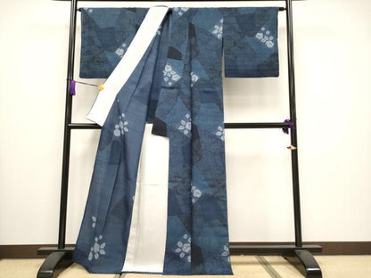 平和屋着物▽極上 伝統工芸士 七代目 吉澤与市 紬 単衣 絞り 型染め 切嵌唐草文 逸品 CYAA3553s5
