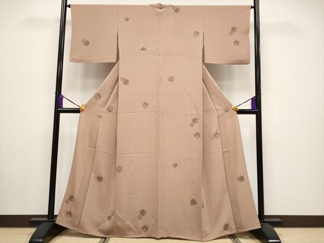 平和屋着物▽極上 印傳 小紋 単衣 雪輪重ね文 梅染色地 逸品 CYAA3555s5