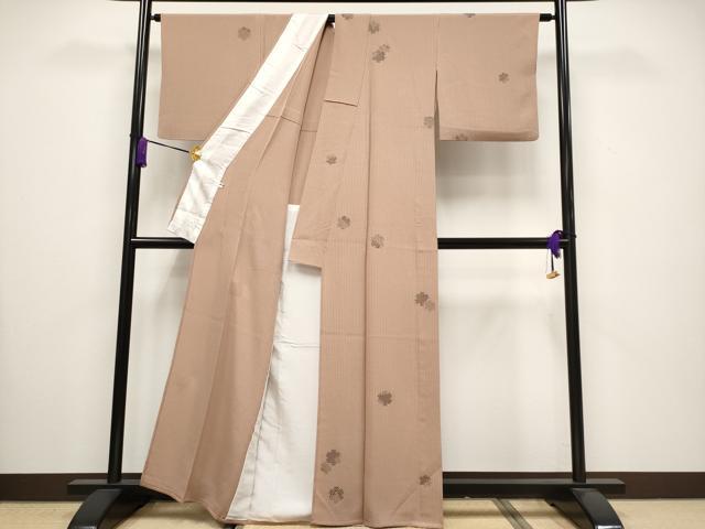 平和屋着物▽極上 印傳 小紋 単衣 雪輪重ね文 梅染色地 逸品 CYAA3555s5