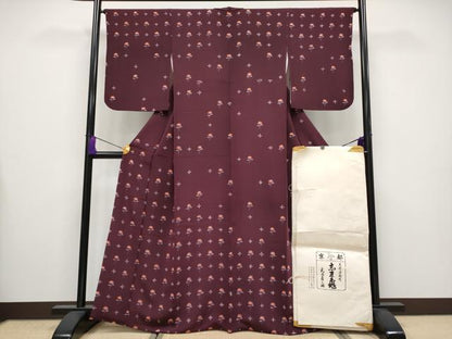 平和屋本店■極上　銀座　志ま亀　訪問着　草花文　鬼しぼ縮緬　似せ紫色地　たとう紙付き　逸品　CYAA3565s5