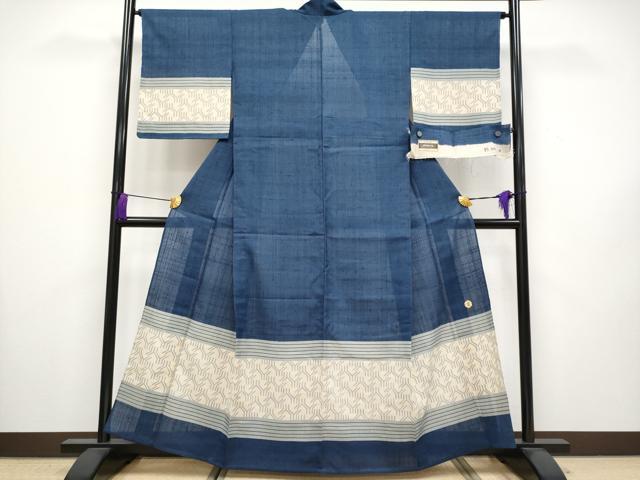 平和屋本店▽極上 ジャパンオートクチュール 渡辺雪三郎 染織の名門 しょうざん 生紬 訪問着 単衣 青褐色 反端付き 逸品 未使用 CYAA3568s5