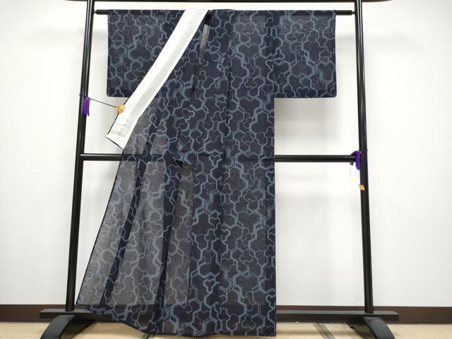 平和屋着物＊極上 夏物 結城紬 夏結城 毘沙門亀甲 濃紺地 逸品 CYAA3571s5