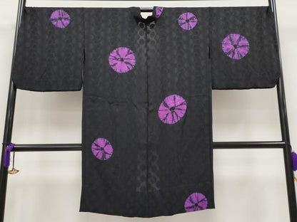 平和屋着物▽極上 スリーシーズン 春夏秋 塵除け 長羽織 絞り 丸文 黒地 逸品 CYAA3583s5