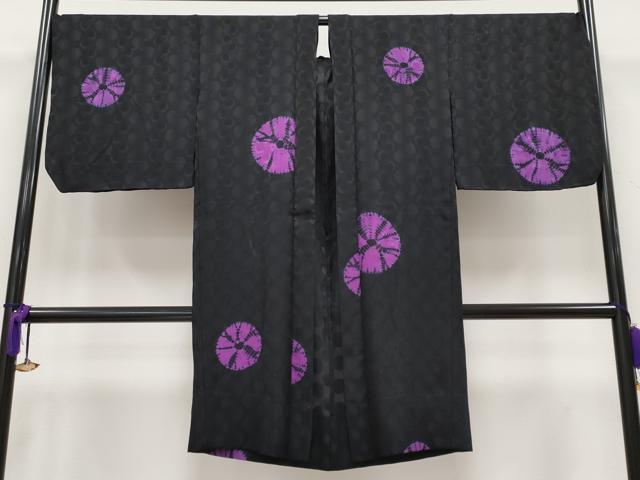 平和屋着物▽極上 スリーシーズン 春夏秋 塵除け 長羽織 絞り 丸文 黒地 逸品 CYAA3583s5