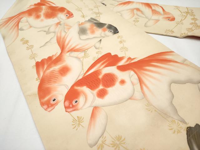 平和屋本店●極上 アンティーク 大正ロマン 九寸名古屋帯 手描き 金魚 金彩 逸品 CYAA3608s5