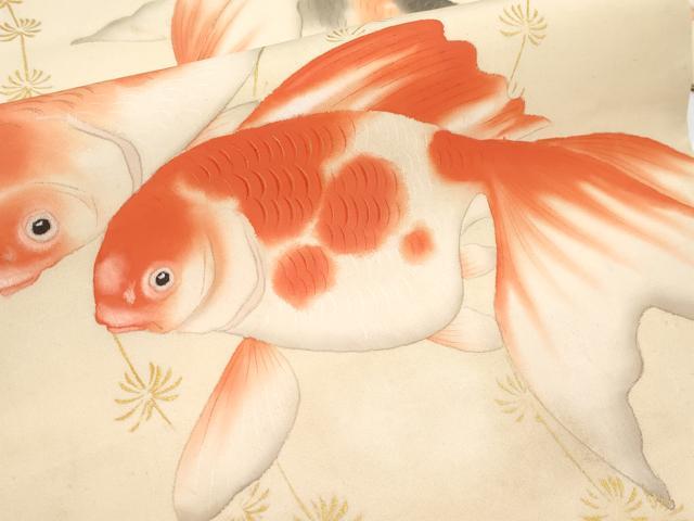 平和屋本店●極上 アンティーク 大正ロマン 九寸名古屋帯 手描き 金魚 金彩 逸品 CYAA3608s5