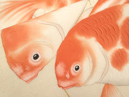 平和屋本店●極上 アンティーク 大正ロマン 九寸名古屋帯 手描き 金魚 金彩 逸品 CYAA3608s5