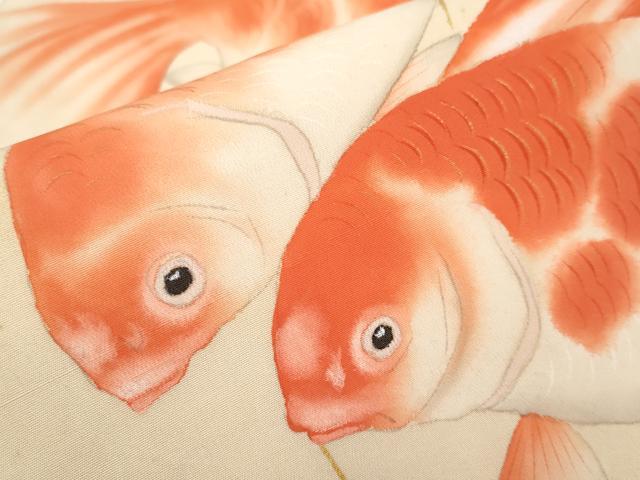 平和屋本店●極上 アンティーク 大正ロマン 九寸名古屋帯 手描き 金魚 金彩 逸品 CYAA3608s5