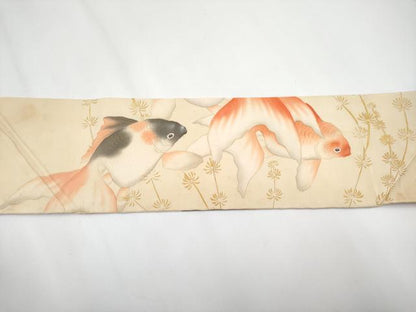 平和屋本店●極上 アンティーク 大正ロマン 九寸名古屋帯 手描き 金魚 金彩 逸品 CYAA3608s5