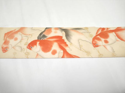平和屋本店●極上 アンティーク 大正ロマン 九寸名古屋帯 手描き 金魚 金彩 逸品 CYAA3608s5