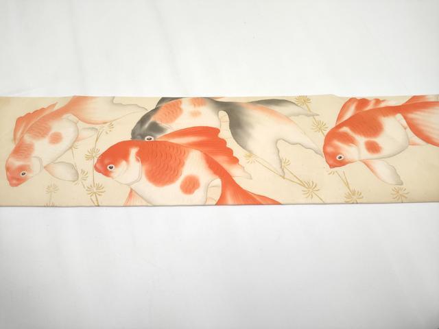 平和屋本店●極上 アンティーク 大正ロマン 九寸名古屋帯 手描き 金魚 金彩 逸品 CYAA3608s5