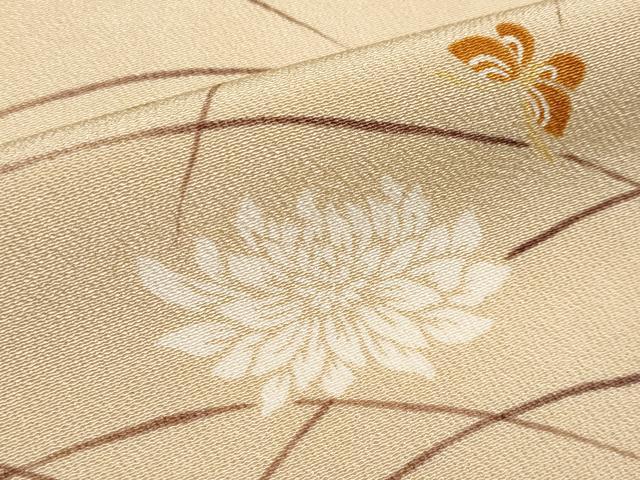 平和屋本店●極上　銀座　志ま亀　小紋　舞蝶枝菊文　香色地　伊と幸　反端・たとう紙付き　逸品　未使用　CYAA5055s6