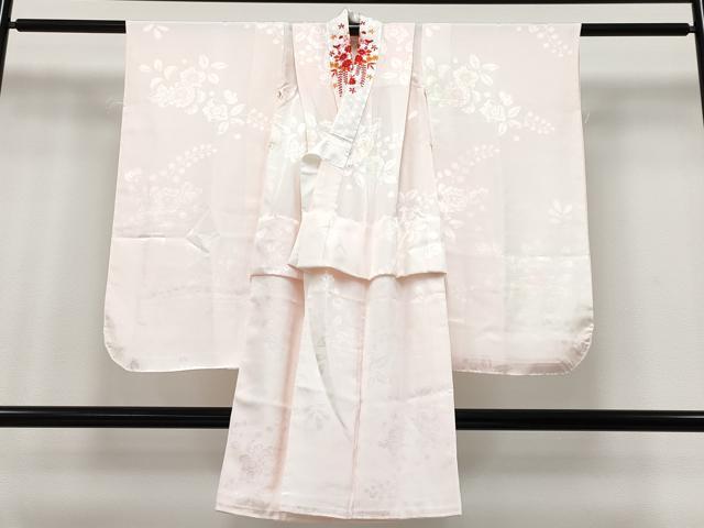 平和屋着物■極上　アンティーク　大正ロマン　七五三　女の子　3歳　祝着・長襦袢セット　笠　枝花文　金彩　丹色地　逸品　CYAA3634s5