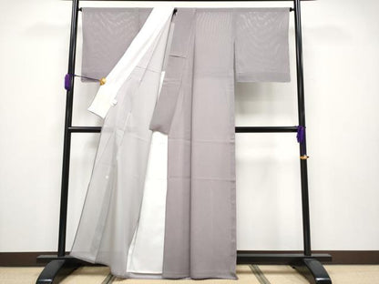 平和屋着物＊極上 夏物 伝統工芸師 服部光擴監修 江戸小紋 絽 堅牢染 引彫り 万筋 白×深紫色 証紙付き 逸品 未使用 CYAA3636s5