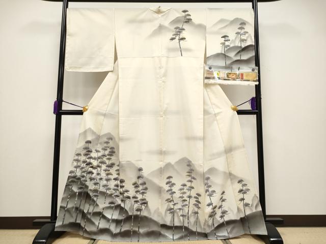 平和屋本店＊極上 夏物 訪問着 本場大島紬 夏大島 墨手描風景 松風 鳥の子色地 藤絹織物謹製 証紙付き 逸品 未使用 CYAA3637s5