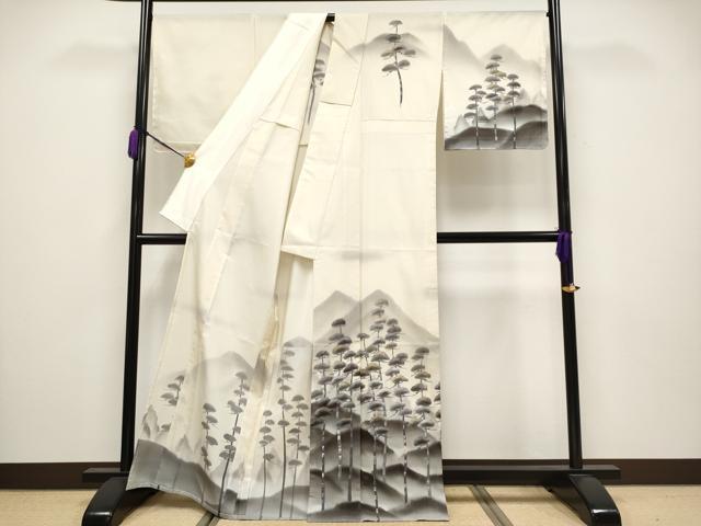 平和屋本店＊極上 夏物 訪問着 本場大島紬 夏大島 墨手描風景 松風 鳥の子色地 藤絹織物謹製 証紙付き 逸品 未使用 CYAA3637s5