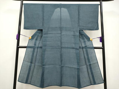 平和屋着物＊極上 夏物 男性 本場小千谷ちぢみ 色無地 鉄御納戸色地 麻 逸品 未使用 CYAA3638s5