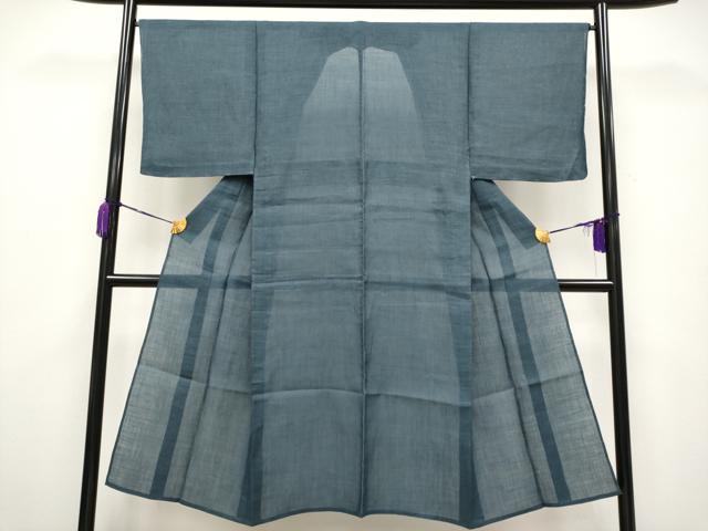平和屋着物＊極上 夏物 男性 本場小千谷ちぢみ 色無地 鉄御納戸色地 麻 逸品 未使用 CYAA3638s5