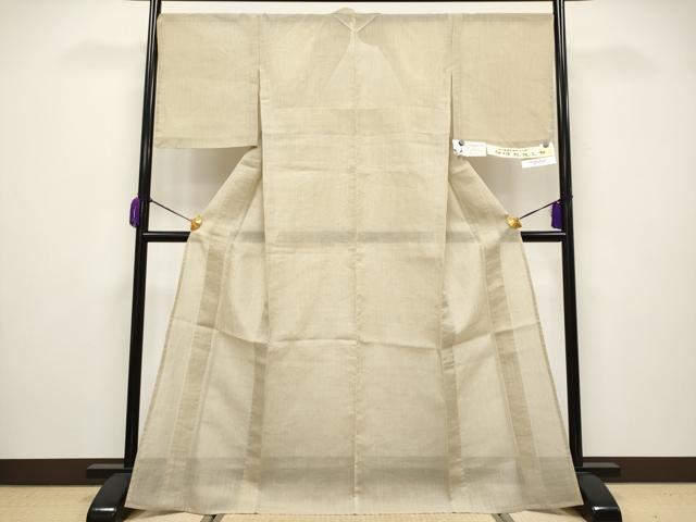 平和屋本店■極上　夏物　石川県指定無形文化財　能登上布　本麻手織上布　山崎仁一作　縞　枯色　証紙・反端付き　逸品 未使用 CYAA3640s5