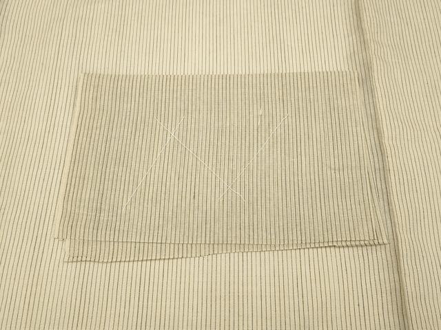 平和屋本店■極上　夏物　石川県指定無形文化財　能登上布　本麻手織上布　山崎仁一作　縞　枯色　証紙・反端付き　逸品 未使用 CYAA3640s5