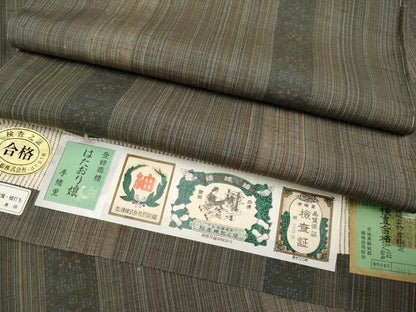 平和屋着物▽極上 結城紬 奥順 はたおり娘 単衣 80亀甲 間道 証紙付き 逸品 未使用 CYAA3641s5