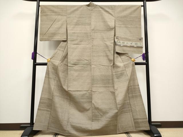 平和屋本店▽極上　日本工芸会正会員　秋山眞和　綾の手紬　手織　本藍染　単衣　横段文　逸品　CYAA3642s5