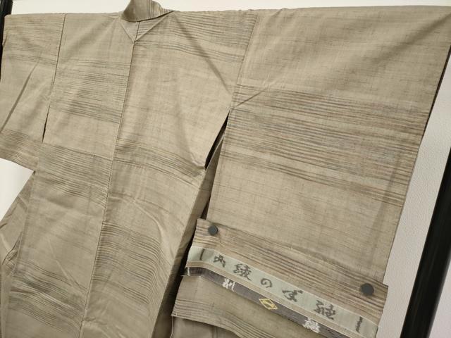 平和屋本店▽極上　日本工芸会正会員　秋山眞和　綾の手紬　手織　本藍染　単衣　横段文　逸品　CYAA3642s5