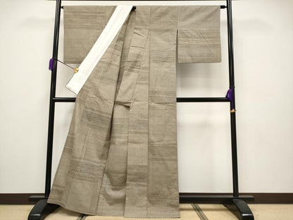 平和屋本店▽極上　日本工芸会正会員　秋山眞和　綾の手紬　手織　本藍染　単衣　横段文　逸品　CYAA3642s5