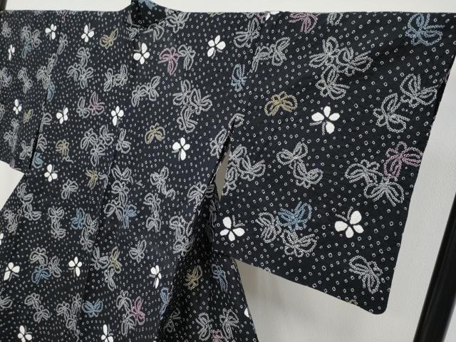 平和屋着物∴極上 夏物 浴衣 有松鳴海絞り 舞蝶文 黒地 やまと誂製 綿 逸品 CYAA3647s5