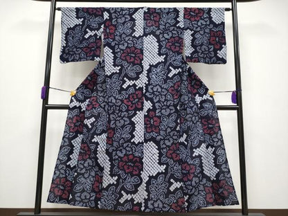 平和屋着物∴極上 夏物 浴衣 有松鳴海絞り 枝花文 綿 逸品 CYAA3652s5
