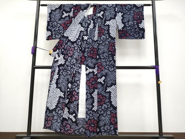 平和屋着物∴極上 夏物 浴衣 有松鳴海絞り 枝花文 綿 逸品 CYAA3652s5
