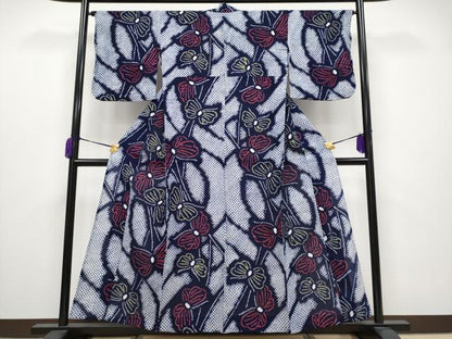 平和屋着物∴極上 夏物 浴衣 有松鳴海絞り 舞蝶文 綿 逸品 CYAA3658s5